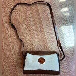 Dooney & Bourke White Pebbled Leather Crossbody with Brown Trim